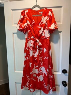 julia jordan Red and White Floral Tie-Front Midi Dress